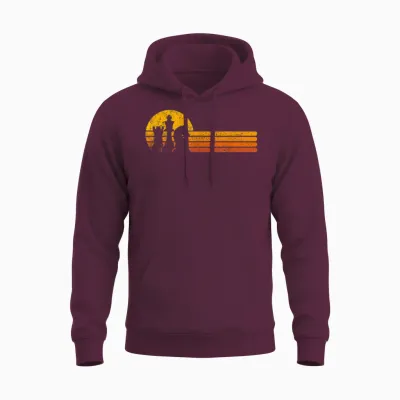 Vintage Chess Player Retro Sunset Design Chess Pieces Unisex Hoodie - Maroon