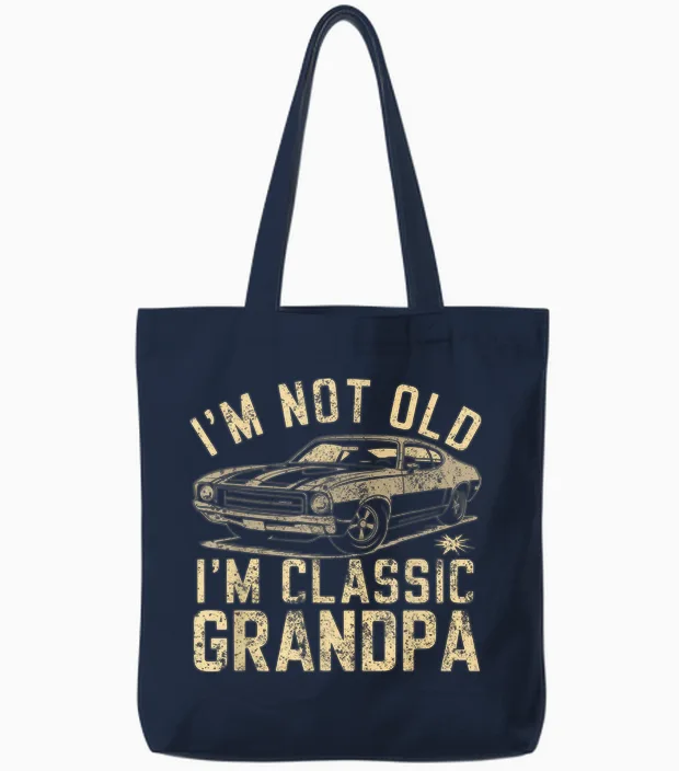 Funny Grandpa Classic Car Graphic Grandpa Gift for Christmas Tote Bags in Navy