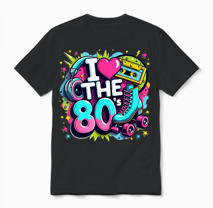 I Love the 80s Shirt Women Girls Vintage 80s Party Outfits T-Shirt, White, S Unisex T-Shirt in Black