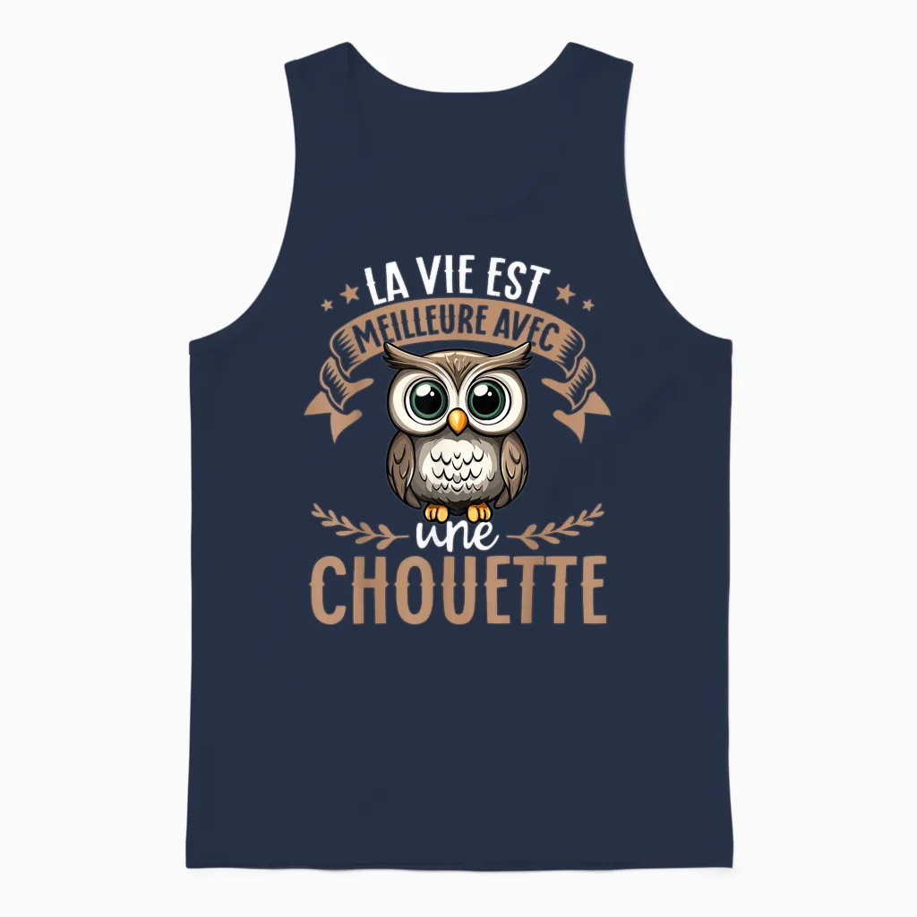 Je M'en Fous Je Suis Une Chouette - Cute Owl T-Shirt, Black, S Unisex Tank Top in Navy