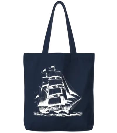 Large Sailing Ship Tall Ship on a Stormy Voyage Tote Bags - Navy