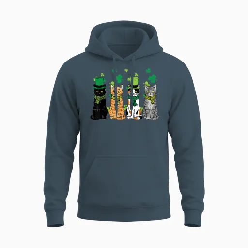 St Patricks Day Cats Irish Kitten Saint Paddy Men Women Unisex Hoodie - Dark Heather