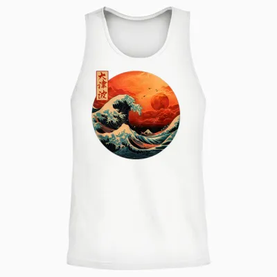The Great Wave Kanagawa Streetwear Japanese T-Shirt, Black, S Unisex Tank Top - White