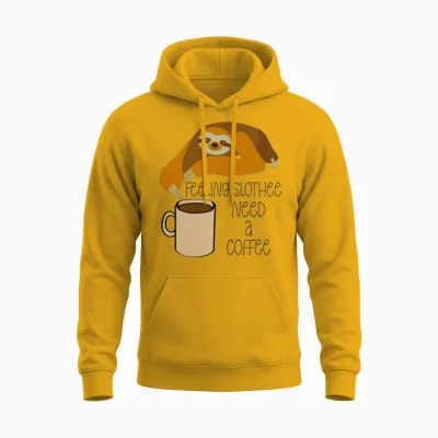 Feeling Slothee Need a Coffee, Funny Coffee Sloth Unisex Hoodie - Gold