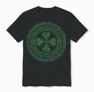 Celtic Knot Irish Blessing 4 Leaf Clover Ireland St Patricks Unisex T-Shirt - Black
