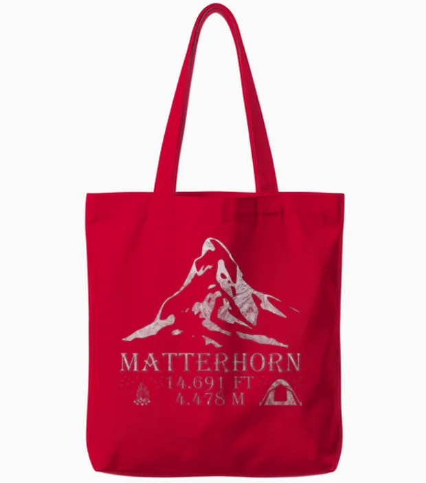 Matterhorn Mountain Hiking Altitude Alps Tote Bags in Red
