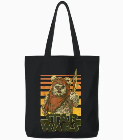 Star Wars Wicket, Retro-Ewok, Sonnenuntergang, Halbton Tote Bags - Black