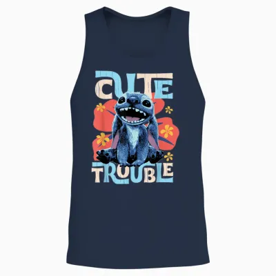 Disney Lilo & Stitch Live-Action Movie Cute Trouble Stitch Unisex Tank Top - Navy
