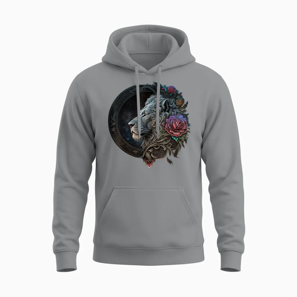Löwe Mandala Blumen Kunst Raum Tier Zoo Löwe Unisex Hoodie in Sport Grey
