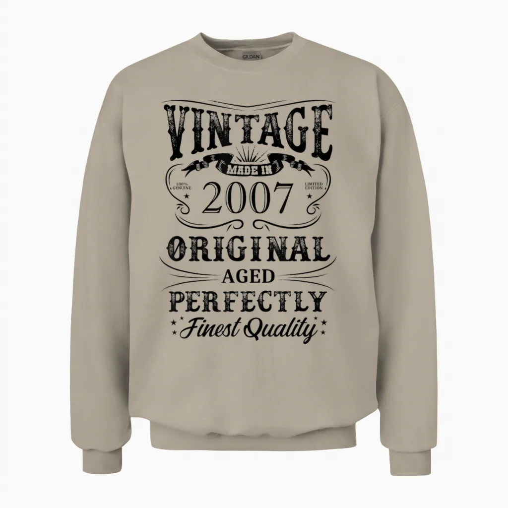 Vintage 2007 Legendary Since 2007 T-Shirt, Grey, S Unisex Sweatshirt in Sand