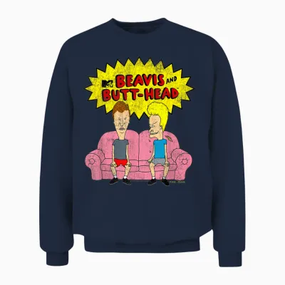 Beavis and Butt-Head T-Shirt Damen Schwarz Cartoon Classic V-Neck Short Sleeve T-Shirt S Eu Klein Regular Unisex Sweatshirt - Navy