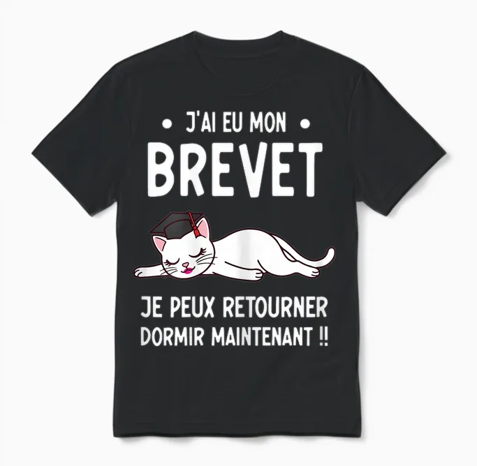 Chat Dormir Réussite Brevet Diplôme Collège Fille Unisex T-Shirt in Black