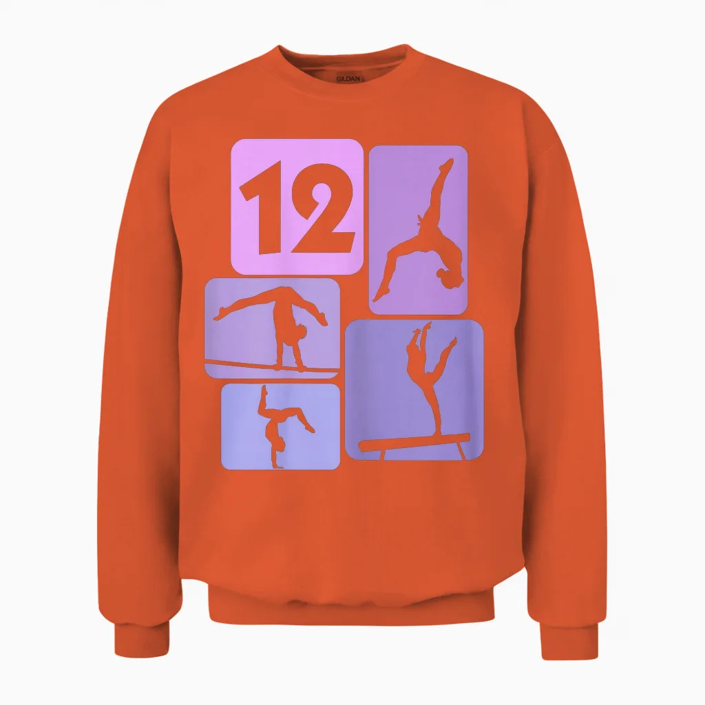 12th Birthday Girl Gymnastic Dancer 12 Years Gymnastics T-Shirt, Black Unisex Sweatshirt in Orange