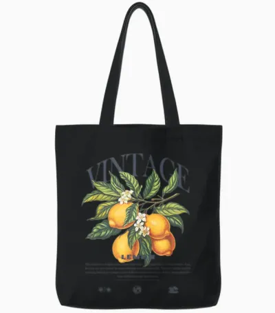 Lemon Vintage T-Shirt, White Tote Bags - Black