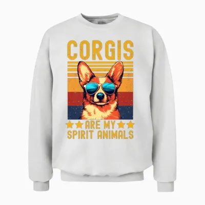 Corgi with Sunglasses Retro Unisex Sweatshirt - White