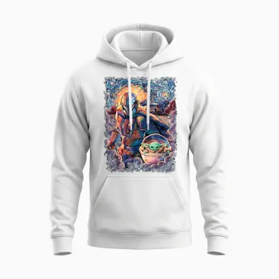 Star Wars the Mandalorian & the Child Starry Night Style Unisex Hoodie - White