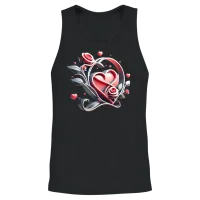 Valentine's Day Artistic Badge Design Unisex Tank Top - Black – 2
