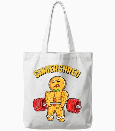 Gingershred Funny Gingerbread Man Gym Bodybuilding Christmas Tote Bags - White