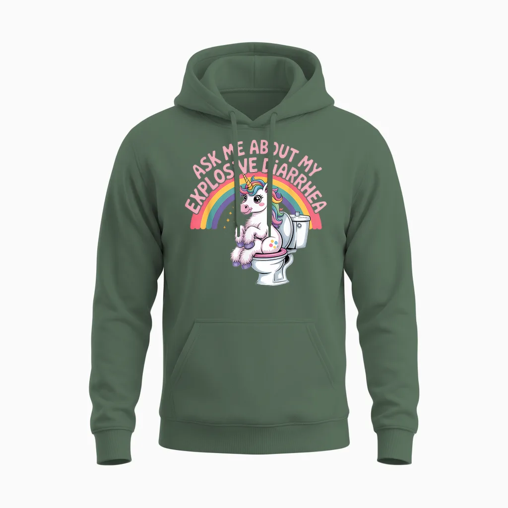 Fragen Sie Mich Nach Meinem Explosiven Durchfall Unisex Hoodie in Military Green