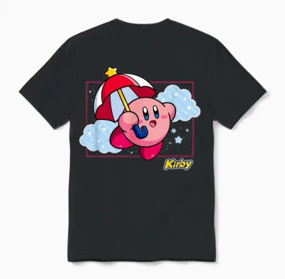 Kirby Magical Umbrella Pastel Cloudy Panel Unisex T-Shirt - Black