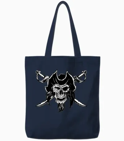 Pirate Skull and Bones Crossed Swords Tote Bags - Navy