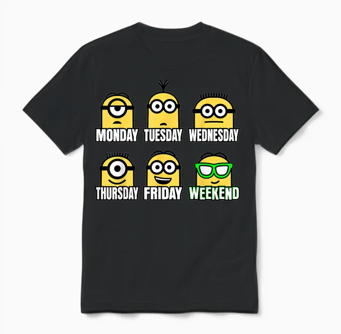 Despicable Me Minions Throughout the Week Unisex T-Shirt in Black