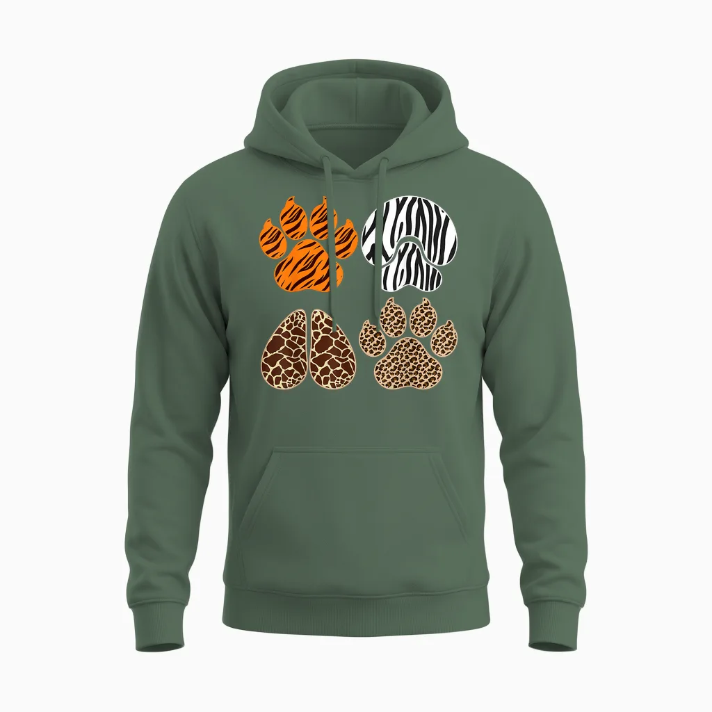 Cute Animals Clothes Kids Toddler Boys Animal Print Girls Unisex Hoodie in Military Green