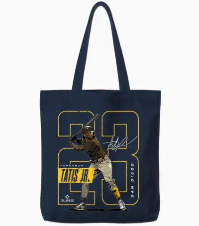 License Champs Fernando Tatis Jr | San Diego Mlb Player League | Mlbtat4037 T-Shirt, Small, Brown Tote Bags - Navy