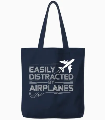 Easily Distracted by Airplanes Aircraft Pilot Aviation Tote Bags - Navy