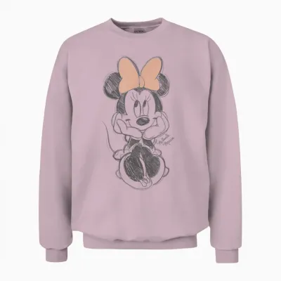 Disney Minnie Mouse Classic Sketch Cute Vintage Portrait T-Shirt, White Unisex Sweatshirt - Light Pink