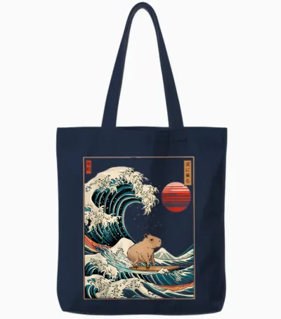Capybara Cabybara Japanese Wave for Men, Women, Tote Bags - Navy