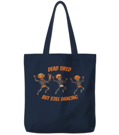 Dancing Skeleton Halloween Fall Graphic Tote Bags - Navy