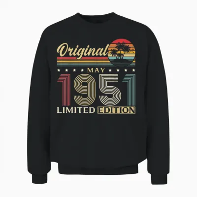 75 Ans Anniversaire Homme Cadeau Mai 1951 Vintage Unisex Sweatshirt - Black