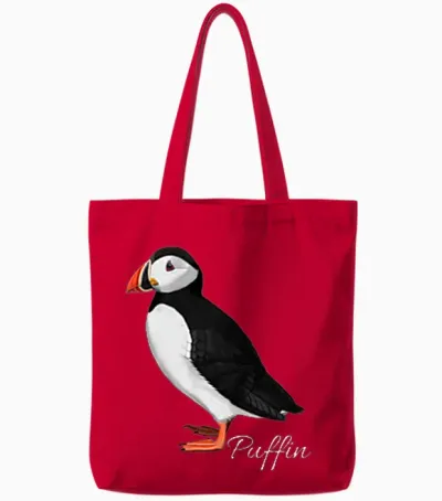 Puffin Monk Bird Biologist Nature Ornithologist T-Shirt, Black, S Tote Bags - Red
