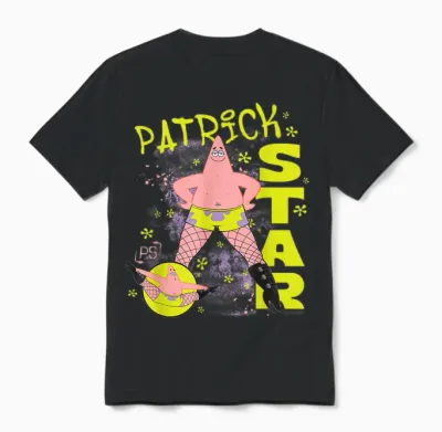 Spongebob Squarepants Patrick Star Fishnets Cartoon Unisex T-Shirt - Black