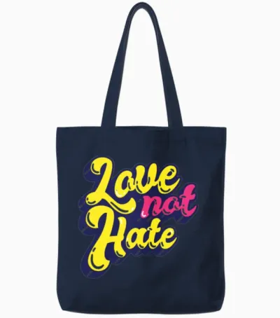 Love Not Hate Retro Tote Bags - Navy