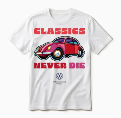Volkswagen Vw Red Beetle with Logo and Lettering Unisex T-Shirt - White