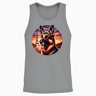 T-Shirt German Shepherd Dog Eiffel Tower Paris T-Shirt, Black, S Unisex Tank Top - Sport Grey