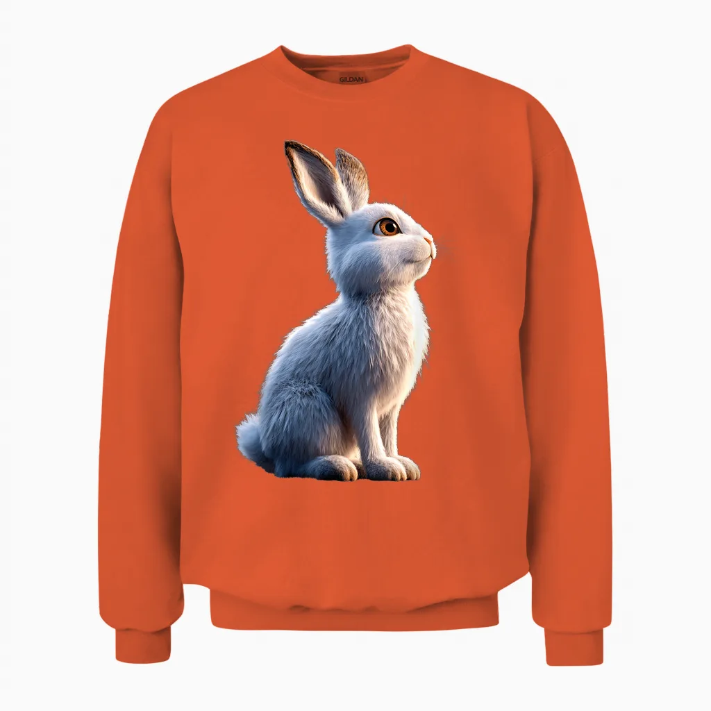 Rabbit Snow Hare Hare Fleece Hare White Rabbit Unisex Sweatshirt in Orange