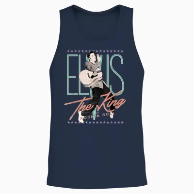 Elvis Presley Vintage T-Shirt - Classic Fit, Crew Neck, Short Sleeve, Black Unisex Tank Top - Navy
