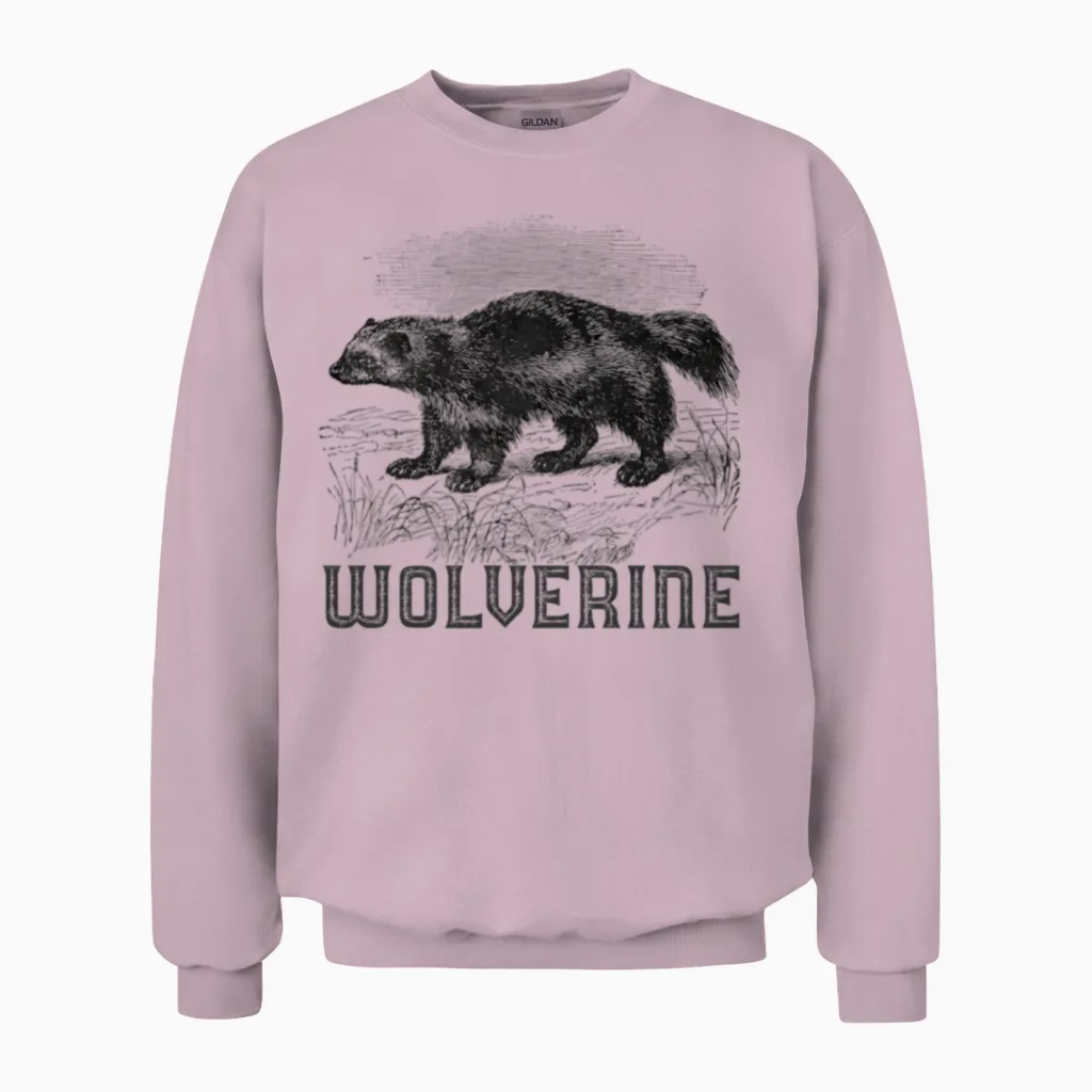 Wolverine Wild Animal Unk Bear Mammal Habitat Unisex Sweatshirt in Light Pink