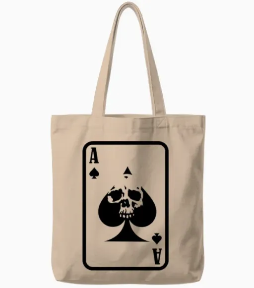 Ace of Spade Skull Card Halloween Gift Tote Bags in Natural