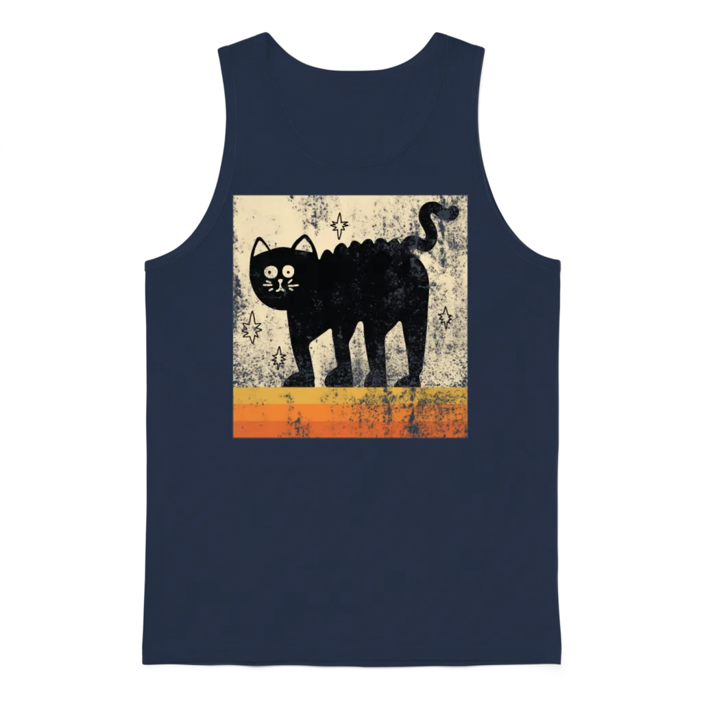 Vintage Style Retro Cat โ Lovers Unisex Tank Top - Navy