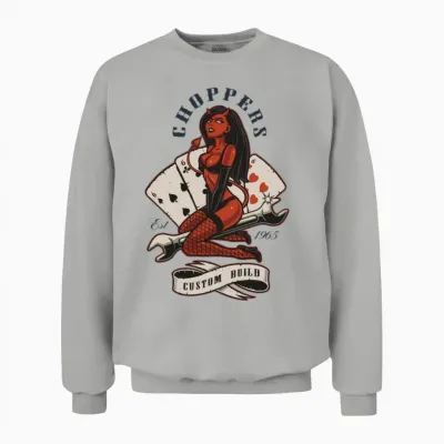 Chopper Biker Devil Pin Up Girl Unisex Sweatshirt - Ash