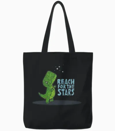 Reach for the Stars Dino Tote Bags - Black