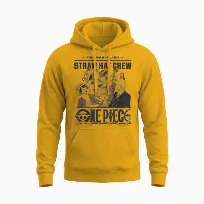 One Piece Anime Straw Hat Crew Fish Man Island Unisex Hoodie - Gold