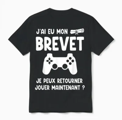 Réussite Diplôme Brevet Collège Gamer Jeux Vidéos Gaming Unisex T-Shirt - Black