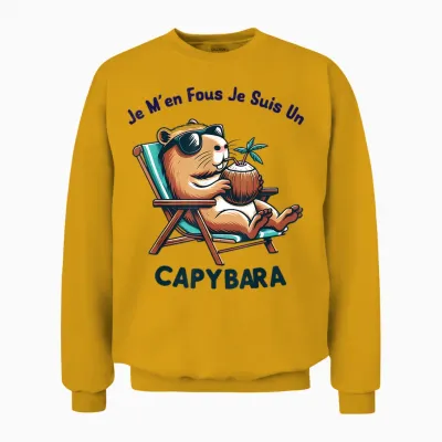 Je M'en Fous Je Suis Un Capybara - Fashion Capybara Activated T-Shirt, White, S Unisex Sweatshirt - Gold