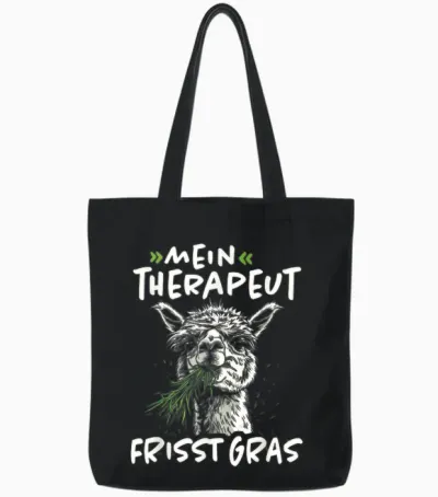 Mein Therapeut Frisst Gras Andenkamel Pako Alpaka Spruch Tote Bags - Black