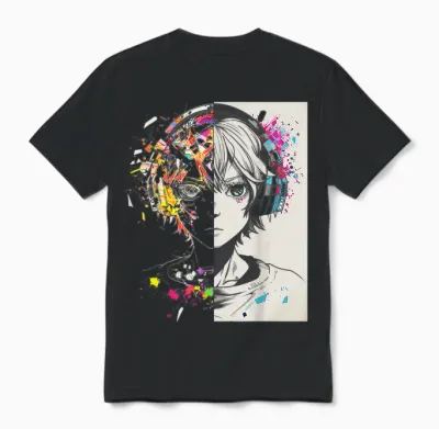 Anime Manga Pattern Helmet Illustration Anime T-Shirt, Black, S Unisex T-Shirt - Black